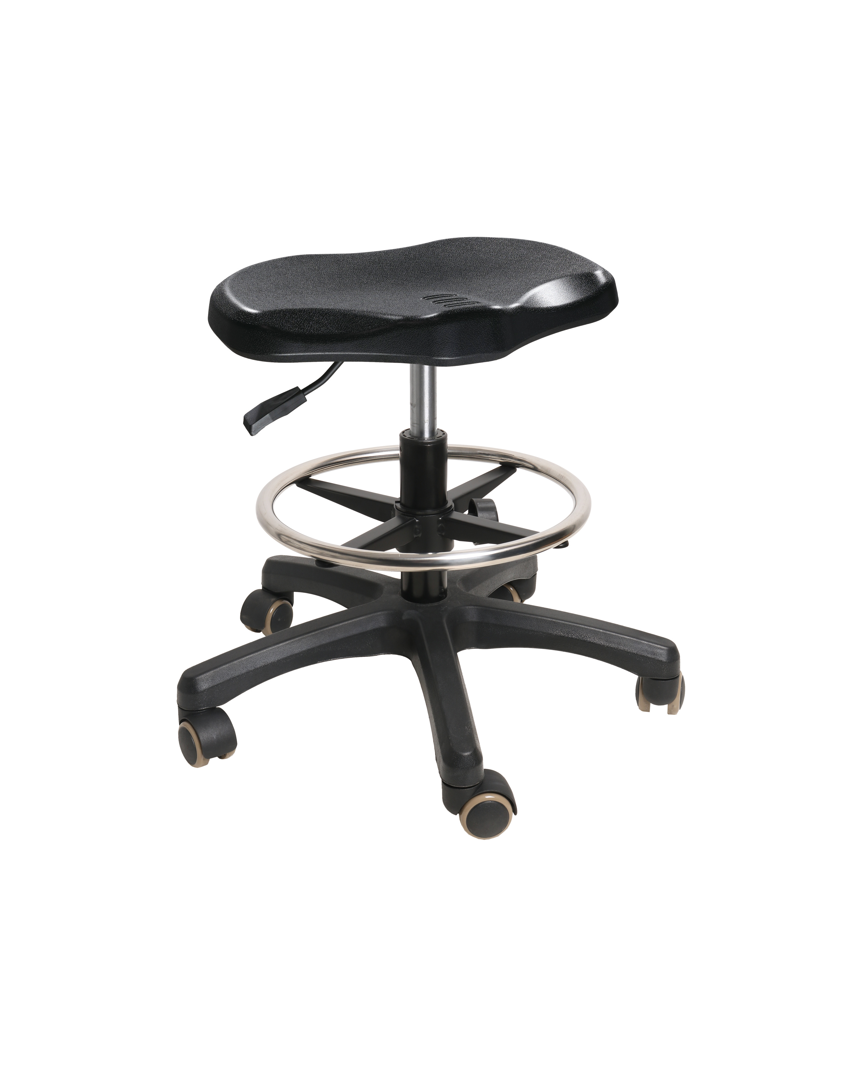 Adjustable Polyurethane Chair with Chrome Foot Ring and Heavy Duty Casters Laboratory Chair