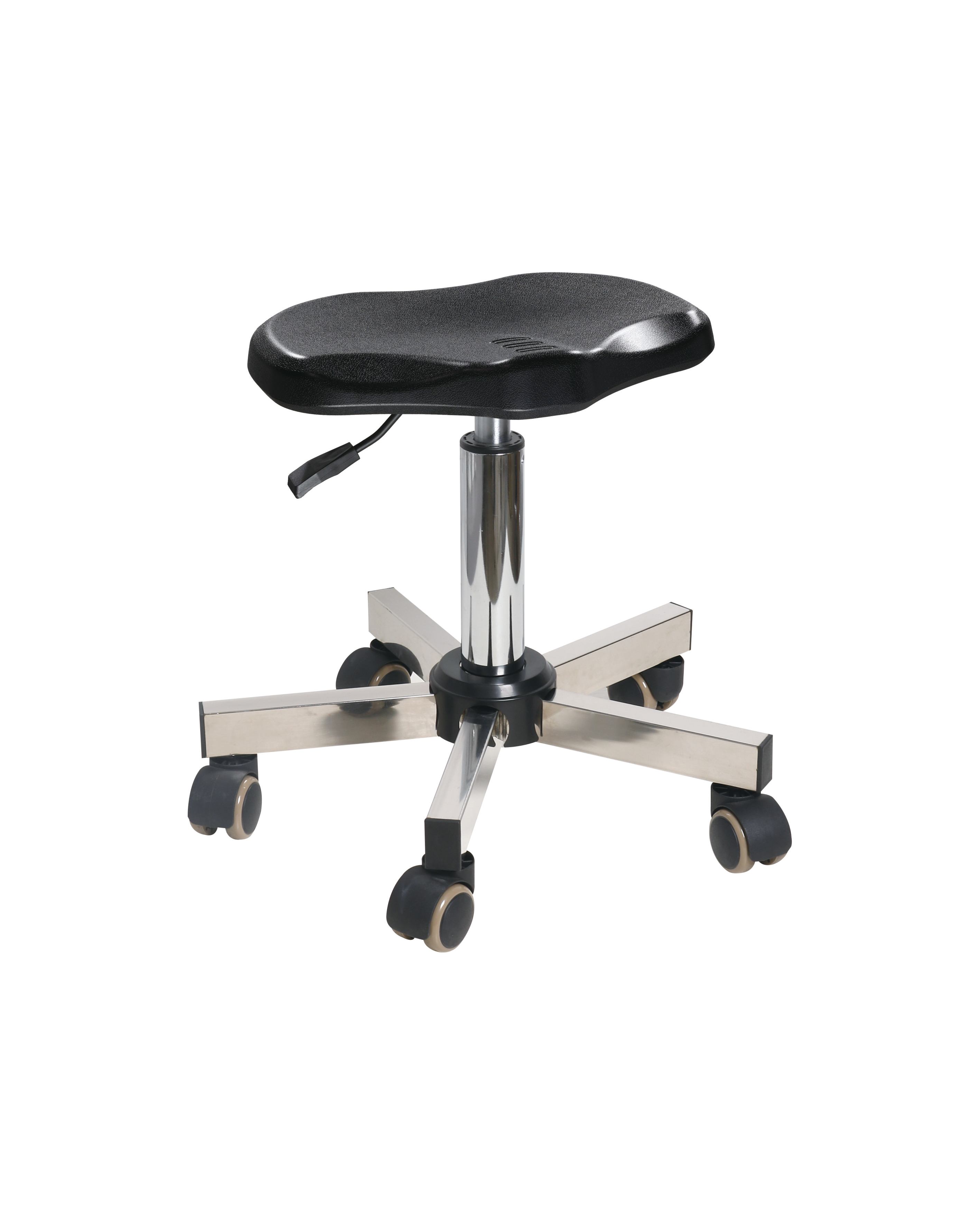 Adjustable Polyurethane Chair with Chrome Foot Ring and Heavy Duty Casters Laboratory Chair