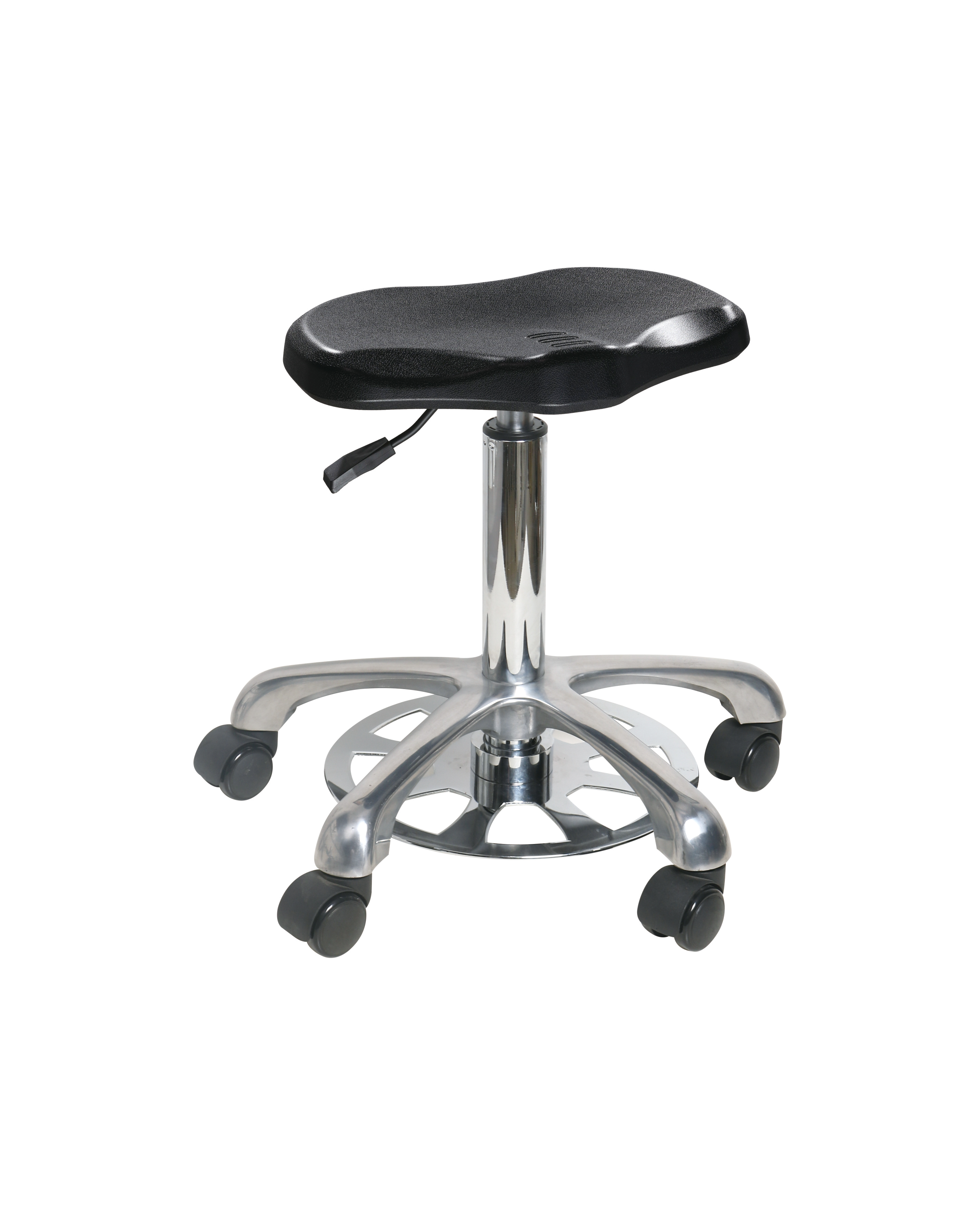 Adjustable Polyurethane Chair with Chrome Foot Ring and Heavy Duty Casters Laboratory Chair