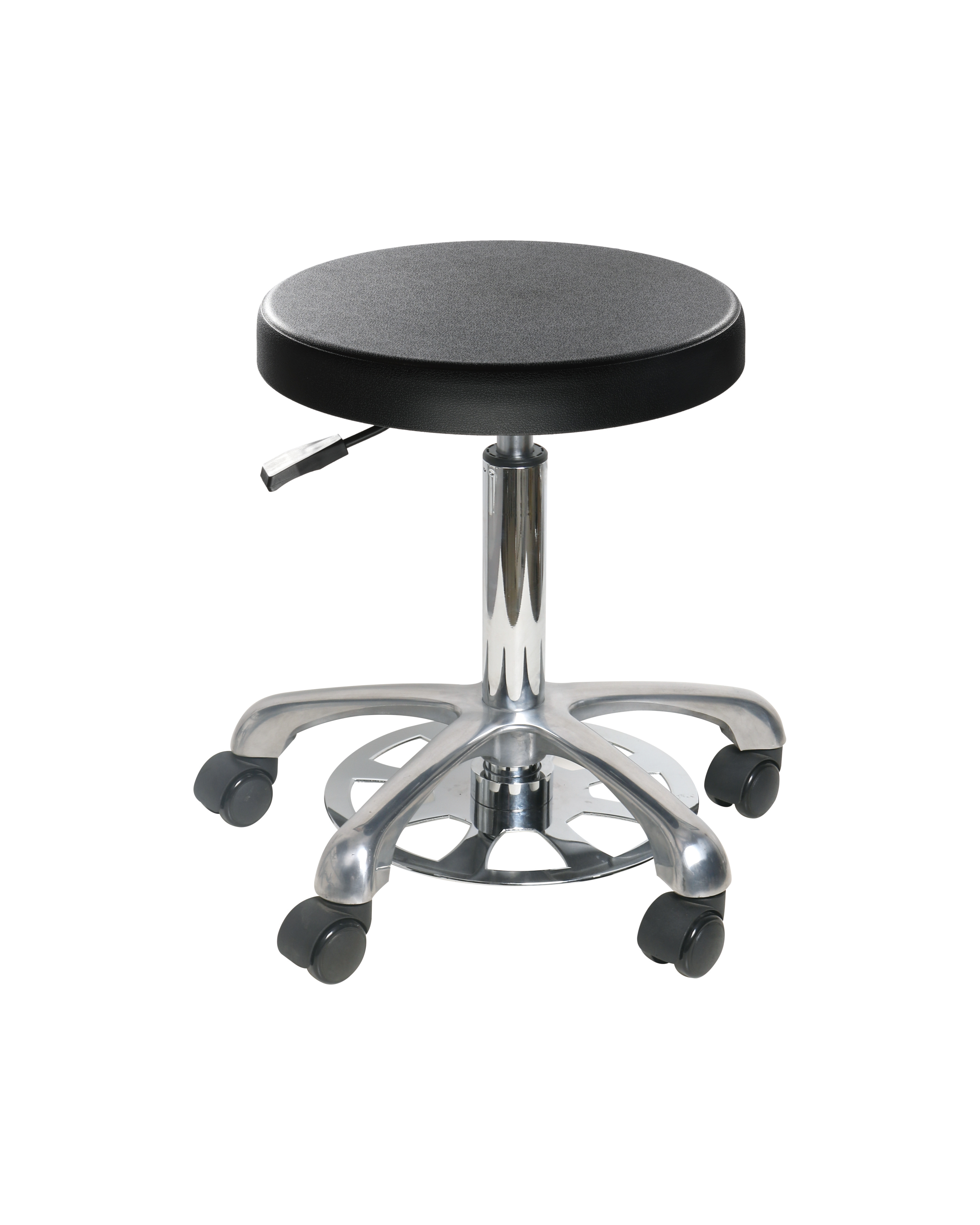Industrial Polyurethane Rolling Chair with Chrome Foot Ring Laboratory Chair