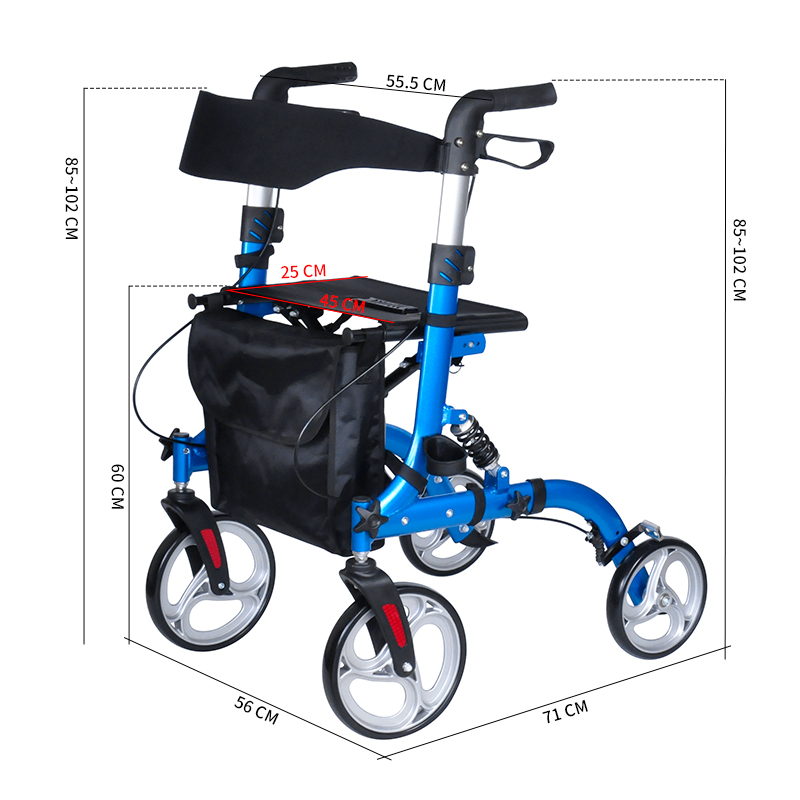 RELAXSMITH Compact High-Arm 4-Wheeled Rollator Walker for Elderly Rehabilitation