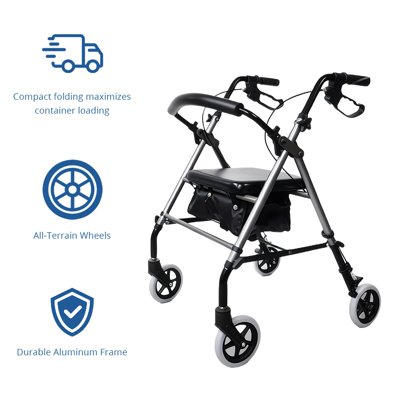 RS-AR2002 Rollator – Lightweight, Durable, and Adjustable with Seat & Storage Bag | CE Certified for Disabled Use