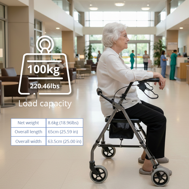 RS-AR2002 Rollator – Lightweight, Durable, and Adjustable with Seat & Storage Bag | CE Certified for Disabled Use