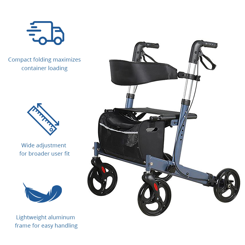 RS-AR2003 All-Terrain Rollator Walker with Footrests – Durable Mobility Solution for Elderly and Disabled Patients | Ideal for Healthcare Providers