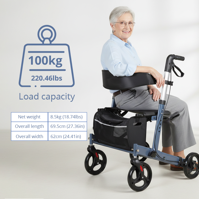 RS-AR2003 All-Terrain Rollator Walker with Footrests – Durable Mobility Solution for Elderly and Disabled Patients | Ideal for Healthcare Providers