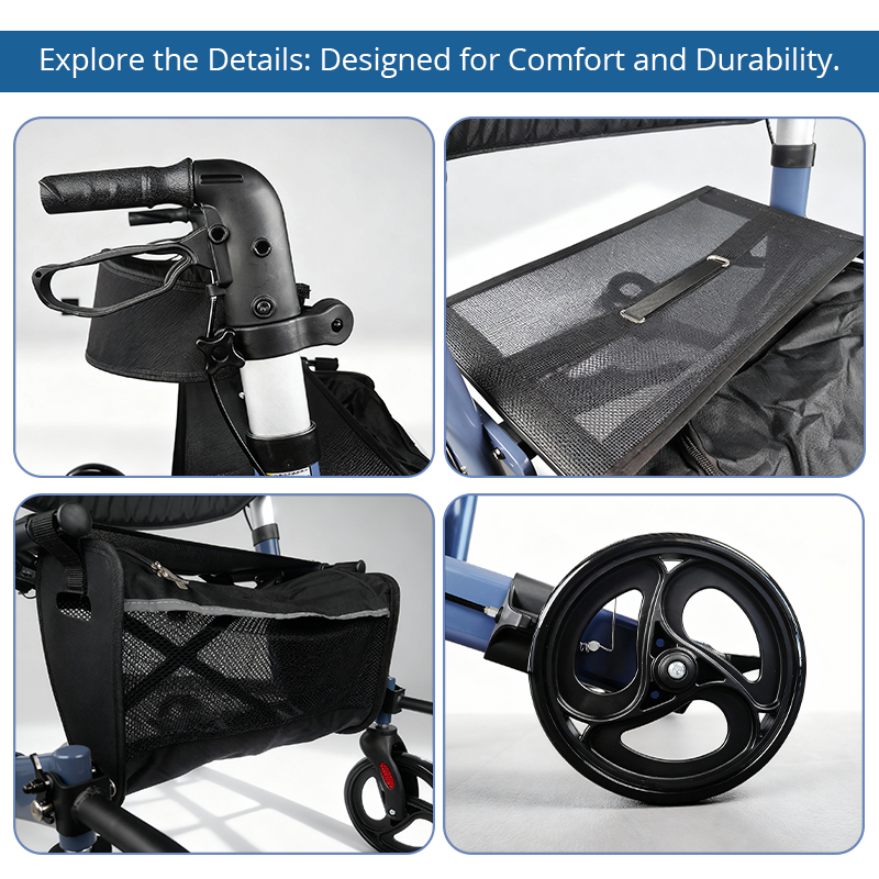 RS-AR2003 All-Terrain Rollator Walker with Footrests – Durable Mobility Solution for Elderly and Disabled Patients | Ideal for Healthcare Providers