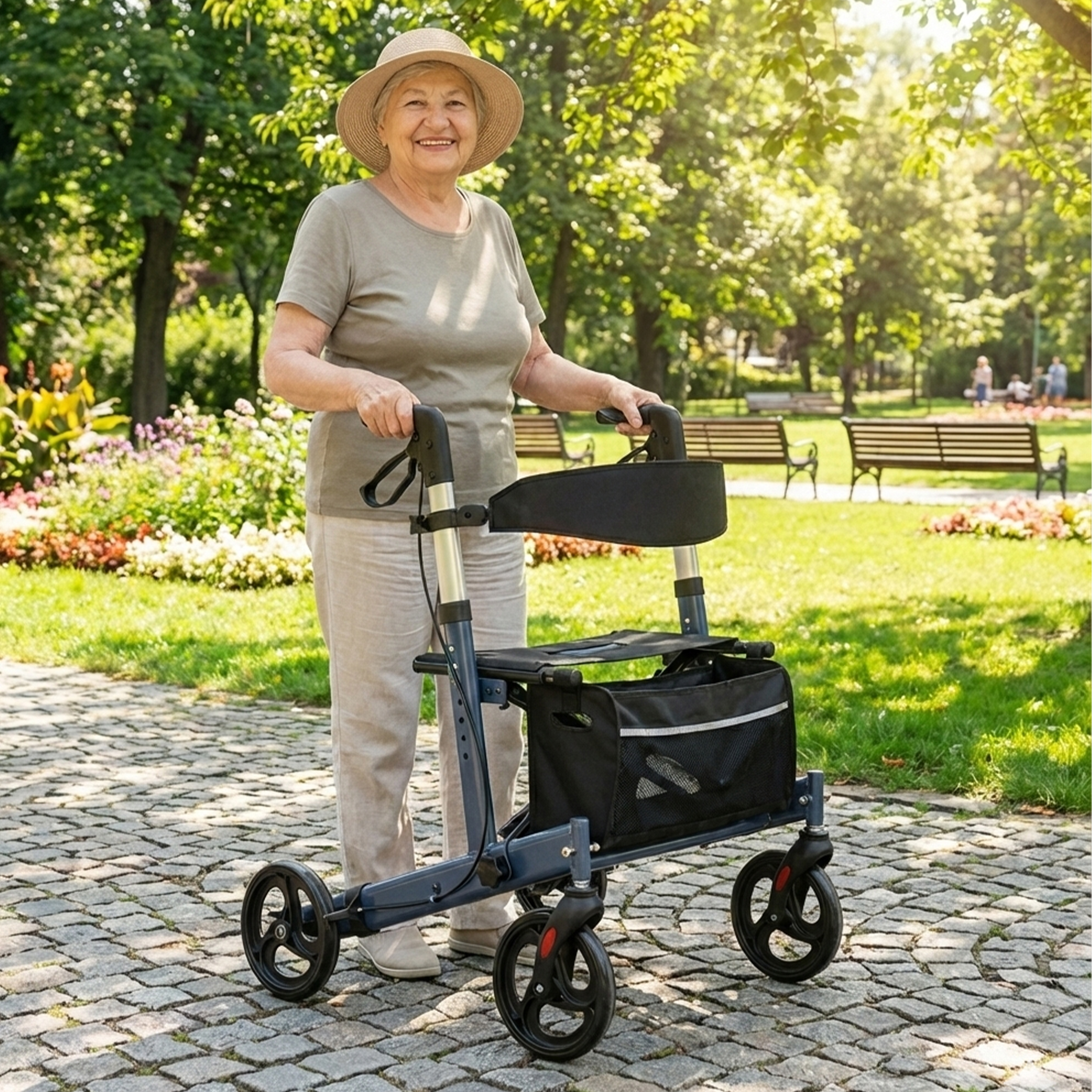 RS-AR2003 All-Terrain Rollator Walker with Footrests – Durable Mobility Solution for Elderly and Disabled Patients | Ideal for Healthcare Providers