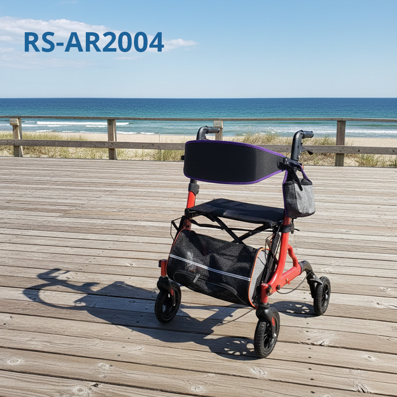 RS-AR2004 Aluminum Rollator – CE Certified, Lightweight, Height Adjustable with Seat & Storage Bag | Ideal Mobility Aid for Seniors