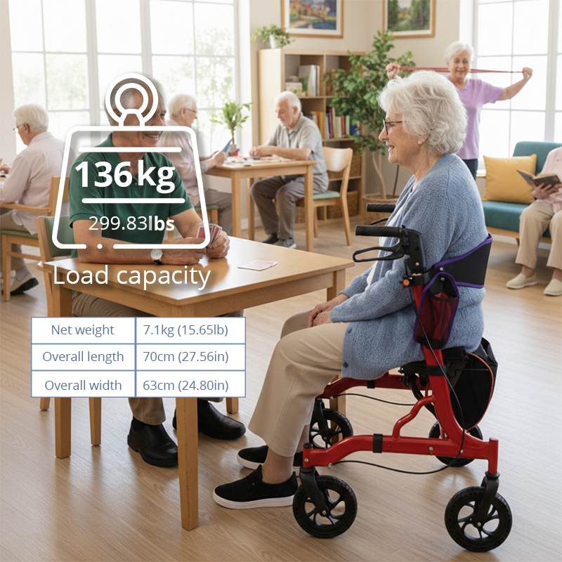 RS-AR2004 Aluminum Rollator – CE Certified, Lightweight, Height Adjustable with Seat & Storage Bag | Ideal Mobility Aid for Seniors