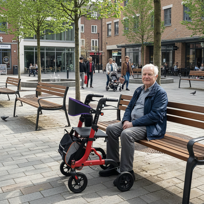 RS-AR2004 Aluminum Rollator – CE Certified, Lightweight, Height Adjustable with Seat & Storage Bag | Ideal Mobility Aid for Seniors