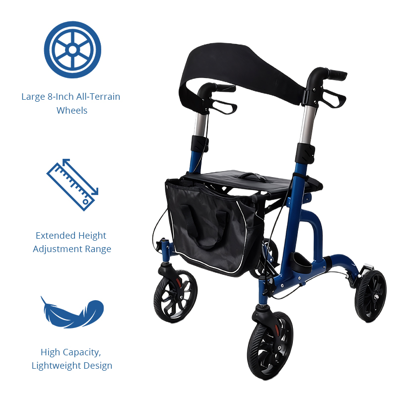 RS-AR2005 Lightweight Aluminum Rollator – 136kg Capacity, Seat & Storage Bag Mobility Aid for Elderly Care Providers