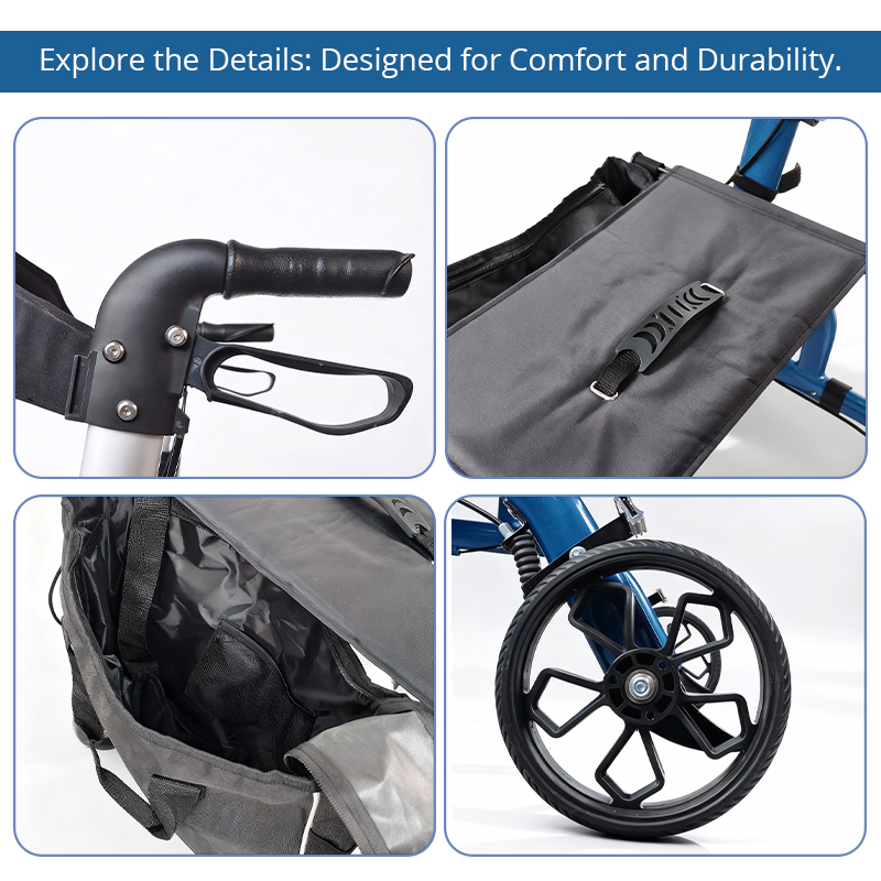 RS-AR2005 Lightweight Aluminum Rollator – 136kg Capacity, Seat & Storage Bag Mobility Aid for Elderly Care Providers