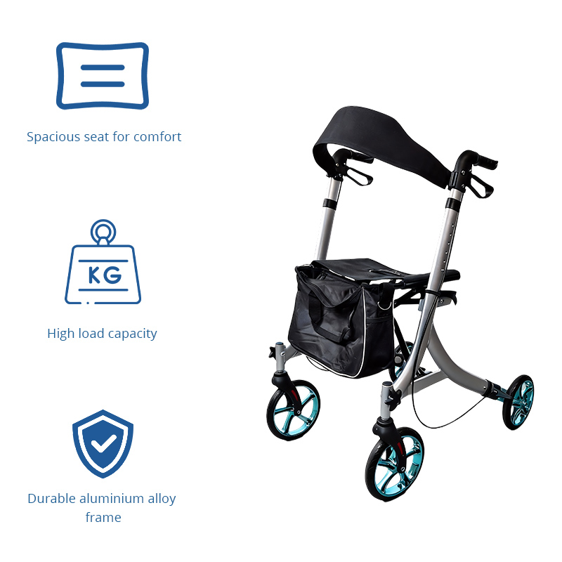 RS-AR2007Aluminum Rollator for Restricted Mobility – Adjustable Handlebar, CE Certified, 136kg Capacity | Ideal Mobility Aid for Healthcare Providers