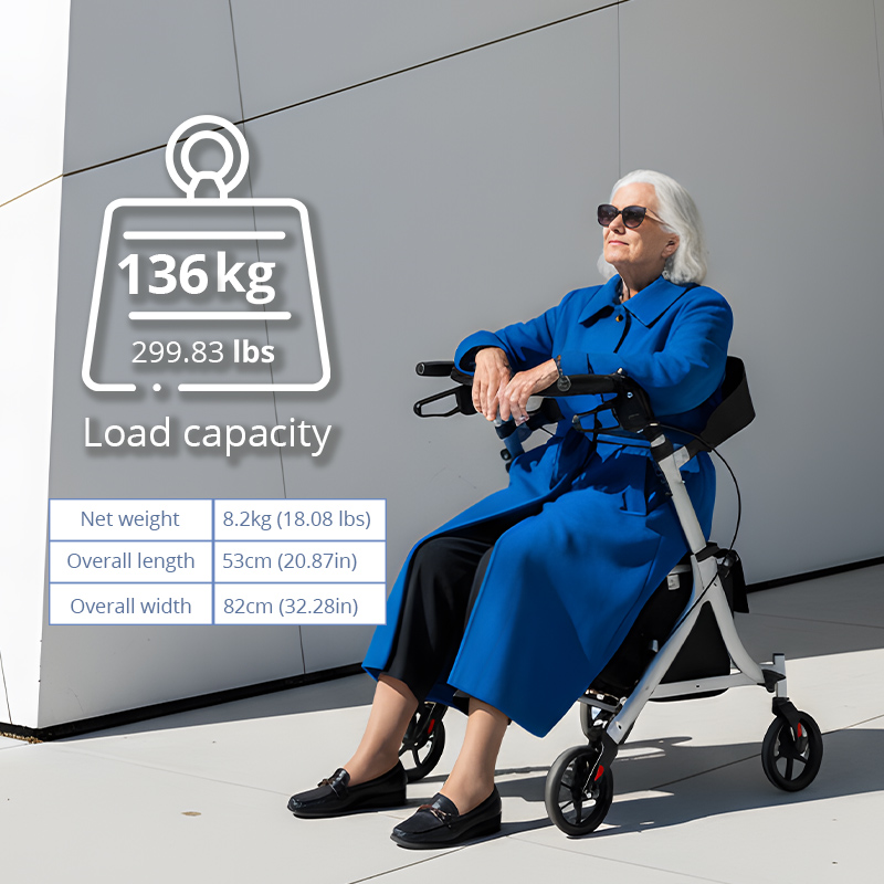 RS-AR2007Aluminum Rollator for Restricted Mobility – Adjustable Handlebar, CE Certified, 136kg Capacity | Ideal Mobility Aid for Healthcare Providers