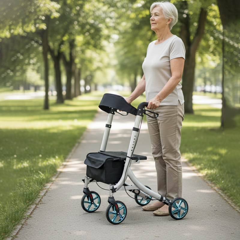 RS-AR2007Aluminum Rollator for Restricted Mobility – Adjustable Handlebar, CE Certified, 136kg Capacity | Ideal Mobility Aid for Healthcare Providers