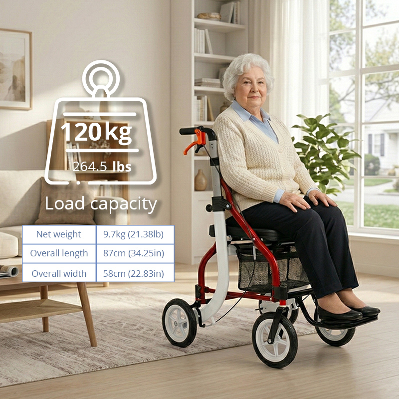 AR2031 Rollator Walker for Rehabilitation Patients Adjustable Height, Comfortable Seating, Easy Maneuverability for Mobility Support