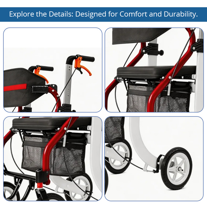 AR2031 Rollator Walker for Rehabilitation Patients Adjustable Height, Comfortable Seating, Easy Maneuverability for Mobility Support