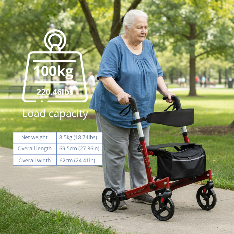 AR2048 Folding Rollator Walker for Mobility-Impaired Individuals Premium Durable and Easy-to-Use Solution for Outdoor Walking Needs