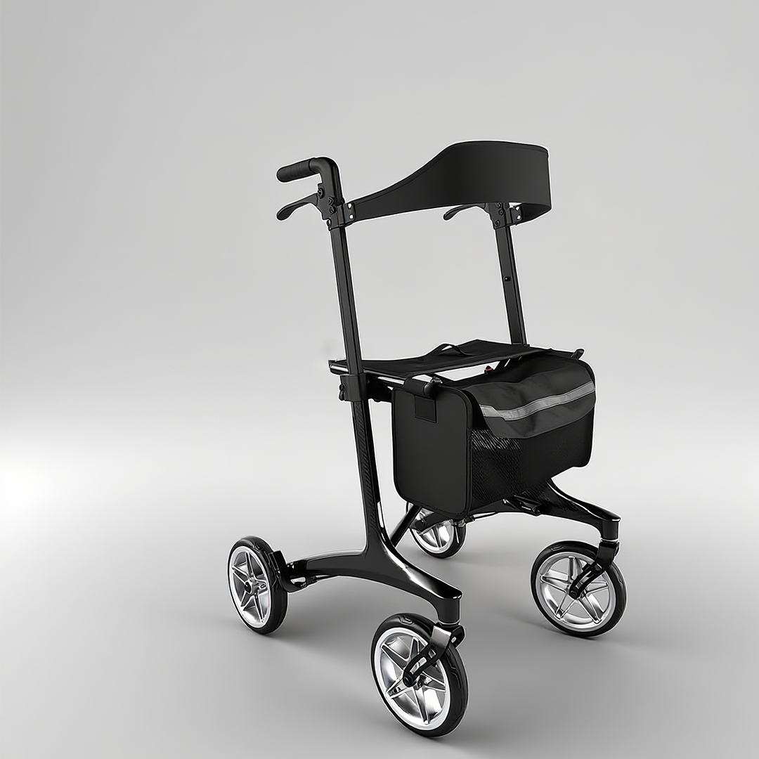 RELAXSMITH All-Terrain Carbon Fiber 4-Wheeled Rollator Walker | Outdoor Mobility Aid for Seniors
