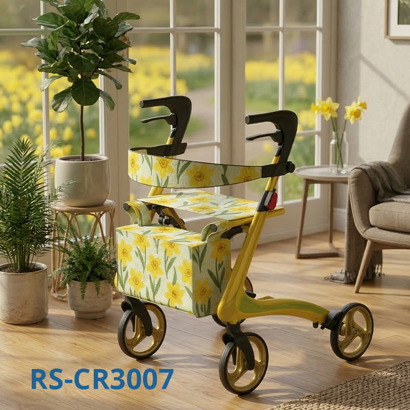 cr3007 Carbon Fiber Rollator Walker with Seat OEM ODM Lightweight Mobility Aid for Rehabilitation Patients High Load Medical Equipment