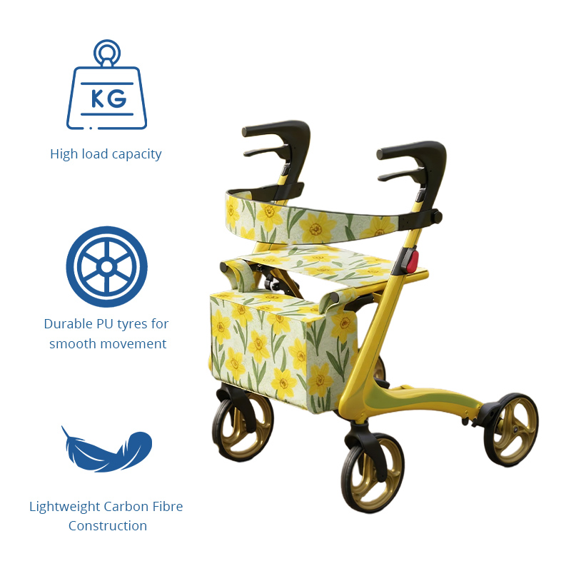 cr3007 Carbon Fiber Rollator Walker with Seat OEM ODM Lightweight Mobility Aid for Rehabilitation Patients High Load Medical Equipment