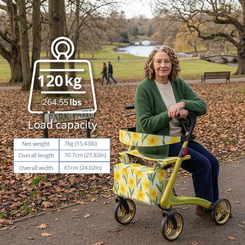 cr3007 Carbon Fiber Rollator Walker with Seat OEM ODM Lightweight Mobility Aid for Rehabilitation Patients High Load Medical Equipment