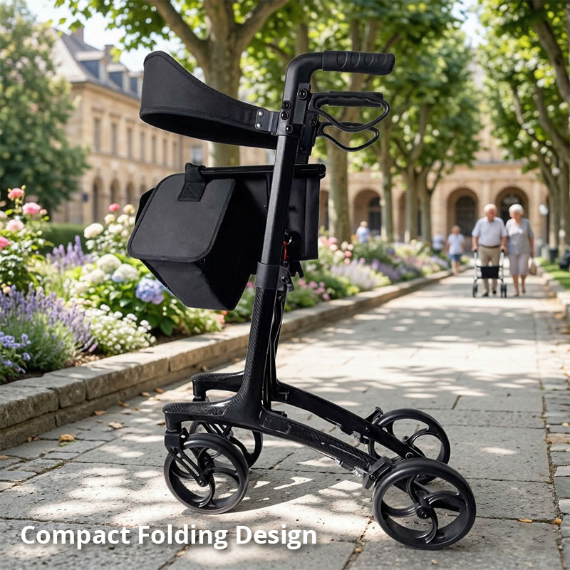 CR3011 Ultralight Carbon Fiber Rollator Walker for Rehabilitation Patients Adjustable Height Compact Folding and High Weight Capacity