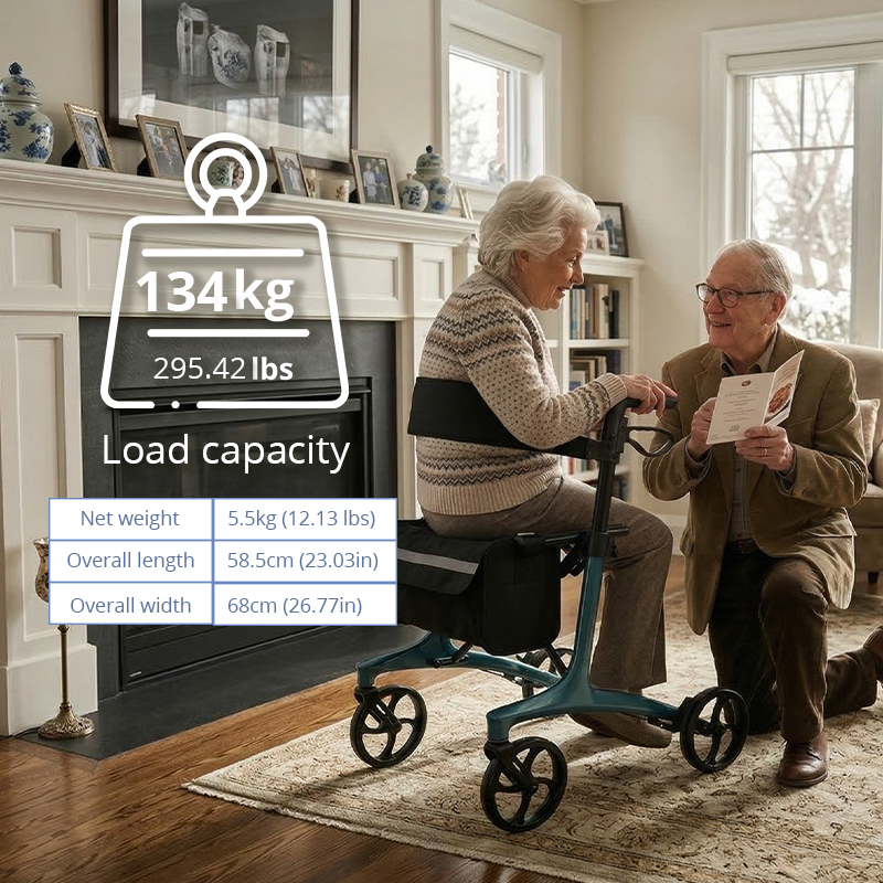 CR3011 Ultralight Carbon Fiber Rollator Walker for Rehabilitation Patients Adjustable Height Compact Folding and High Weight Capacity