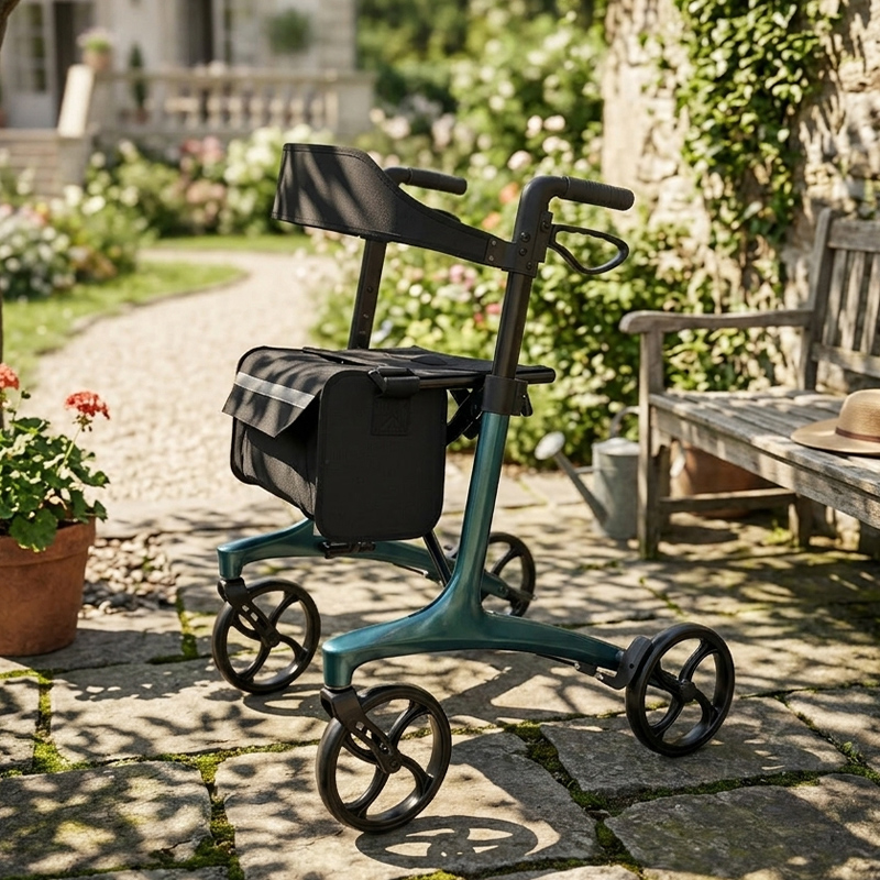 CR3011 Ultralight Carbon Fiber Rollator Walker for Rehabilitation Patients Adjustable Height Compact Folding and High Weight Capacity