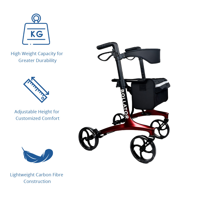 CR3012 Ultralight Carbon Fiber Rollator for Rehabilitation Patients Stylish and Convenient Mobility Aid for Enhanced Recovery