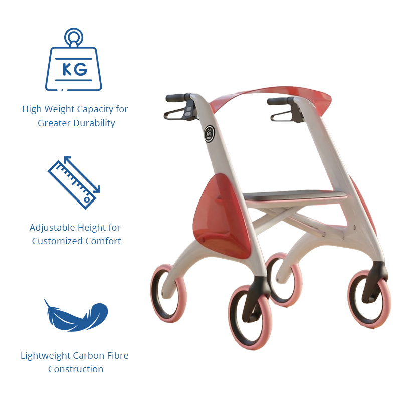 cr3013 Ultra Lightweight Carbon Fiber Rollator Walker OEM ODM Medical Mobility Solution for Rehabilitation Patients Heavy Duty