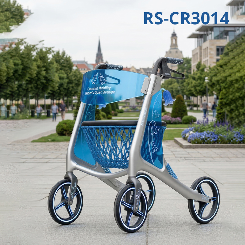 CR3014 Future Minimalist Travel  Carbon Fiber Rollator Walker Lightweight Mobility Aid with PU Wheels for Seniors