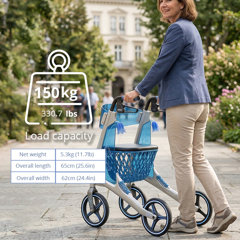 CR3014 Future Minimalist Travel  Carbon Fiber Rollator Walker Lightweight Mobility Aid with PU Wheels for Seniors