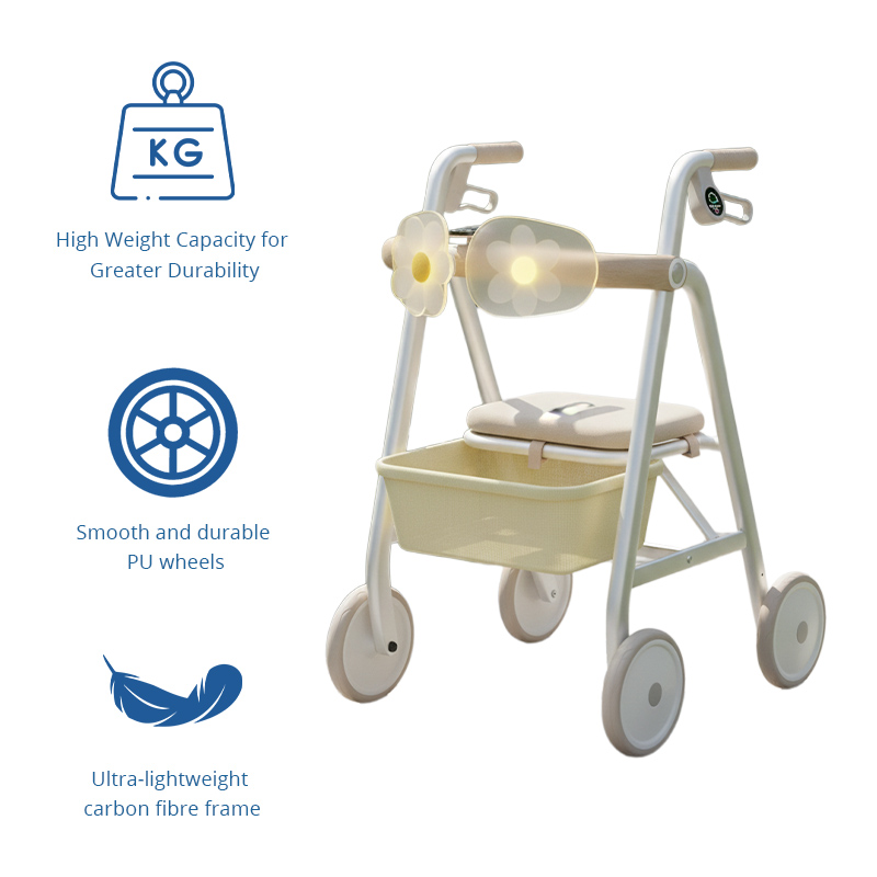 CR3015 Futuristic Design Carbon Fiber Rollator Walker Ultra Lightweight Mobility Walker with Seat Basket for Seniors