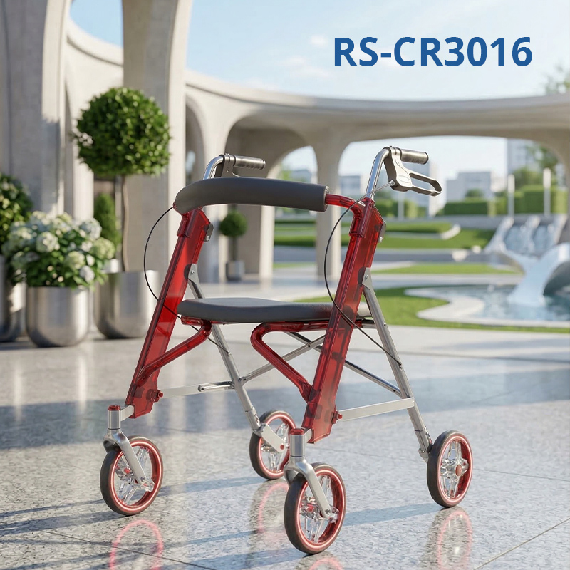 CR3016 Lightweight Carbon Fiber Rollator Walker with Durable PU Tyres and Compact Foldable Structure  Ideal for Travel  Adventures