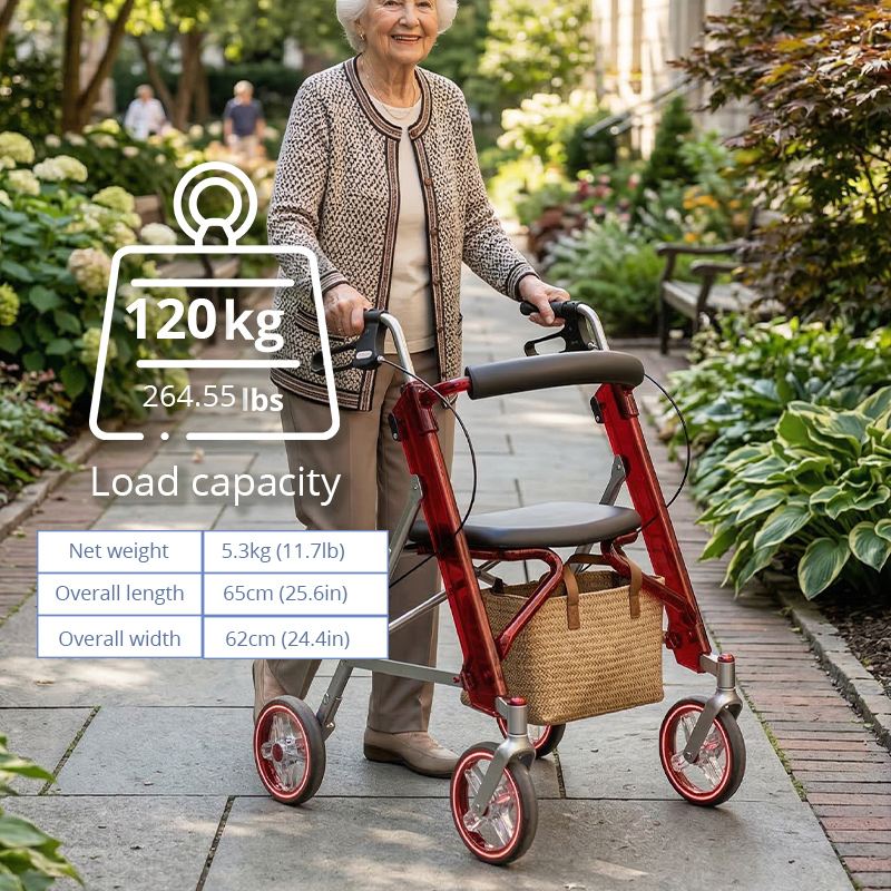 CR3016 Lightweight Carbon Fiber Rollator Walker with Durable PU Tyres and Compact Foldable Structure  Ideal for Travel  Adventures