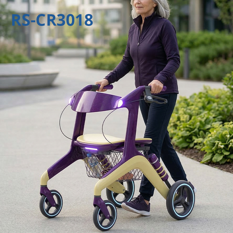 CR3018 Modern Concept Design Rollator Walker Purple Cream Yellow Carbon Fiber Lightweight Stylish Mobility Aid for Elderly