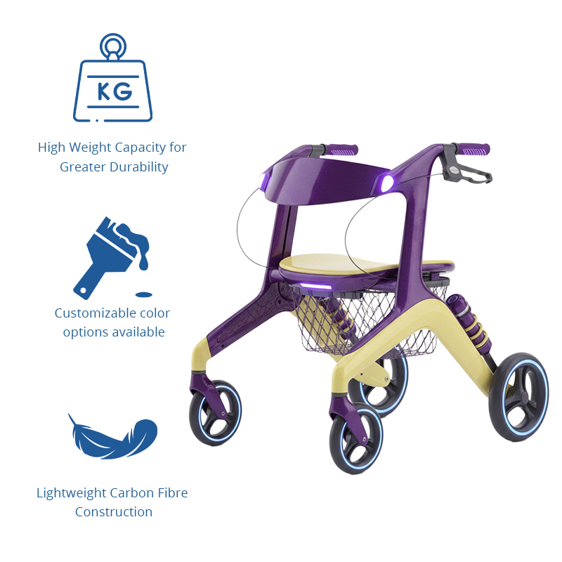 CR3019 Lightweight Carbon Fiber Rollator Walker Cream White Rose Gold Finish Durable Mobility Aid for Medical Supply