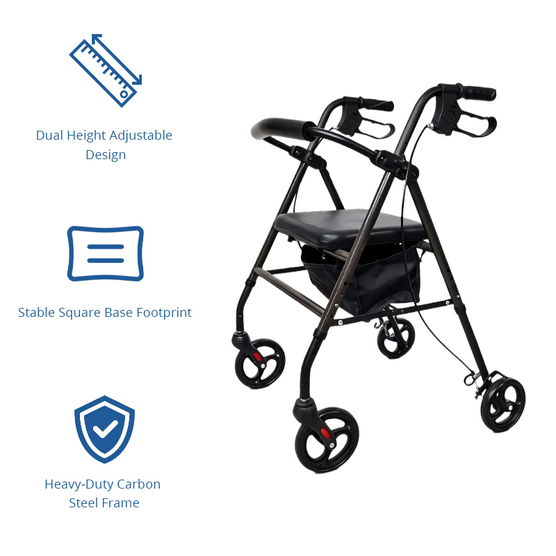RS-SR1001 Durable Steel Rollator Walker – CE Certified, 100kg Capacity, Lightweight Mobility Aid for Seniors & Chronic Illness Patients