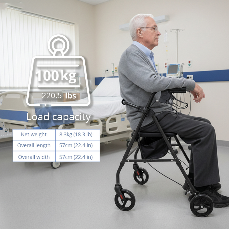 RS-SR1001 Durable Steel Rollator Walker – CE Certified, 100kg Capacity, Lightweight Mobility Aid for Seniors & Chronic Illness Patients