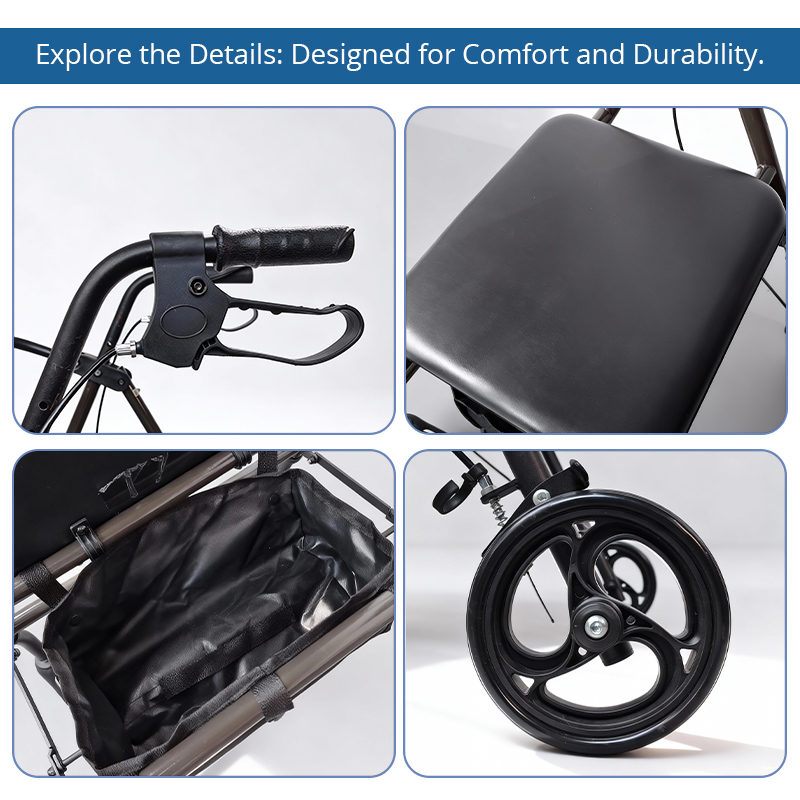 RS-SR1001 Durable Steel Rollator Walker – CE Certified, 100kg Capacity, Lightweight Mobility Aid for Seniors & Chronic Illness Patients