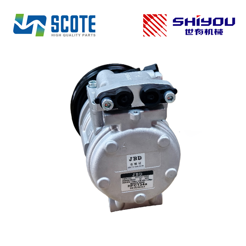 SCOTE 447200-4656 4472004656 10PA15C AC Compressor High Side 3.53Mpa Low Side 1.67 Mpa for Excavator DOOSAN DX225 DX140 DX160 DX255 DX300 DX350 DX380 DX420 DX480 DX520 LINGONG 60F 65E