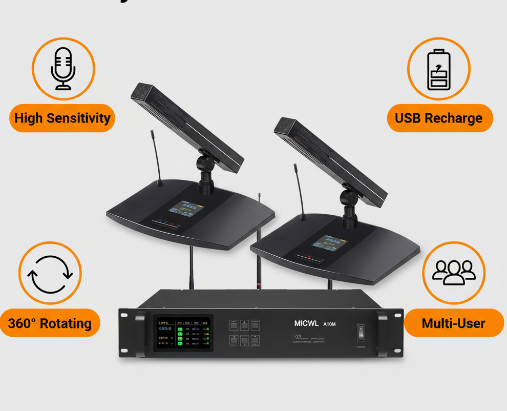 Professional Rechargeable Wireless Conference Microphone High-Sensitivity audio Pickup 12-hour Battery USB-C Charging Ideal for corporate government meetings in the US & EU