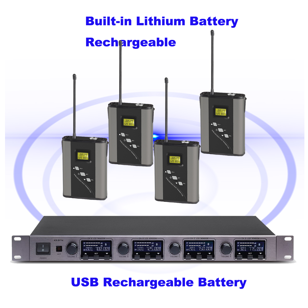 MiCWL D700 4-Channel Digital Wireless Microphone System – Handheld, Lavalier, Headset & Desktop Mics Bodypack Transmitters Stage Performance, Karaoke, Church, Conference, School Events
