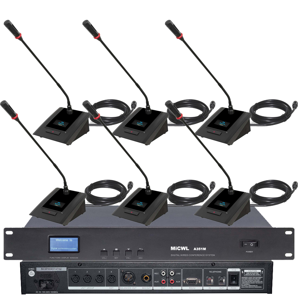 MiCWL Audio A3519 Digital Wired Conference Microphone System Professional Gooseneck Mics for Boardroom Chairman Delegates 48V Phantom Power Includes Host Desktop Units