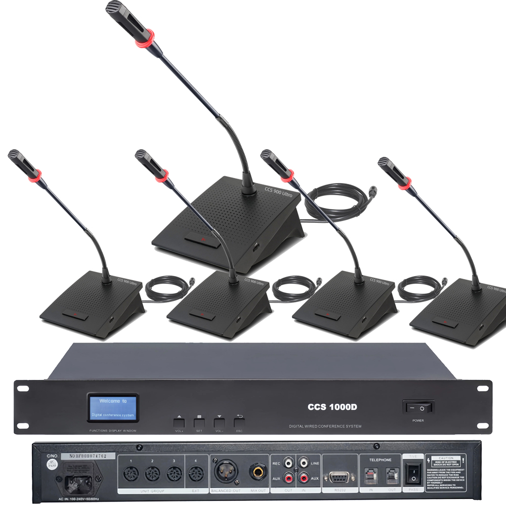 CCS 900 Ultra 1U Rack Mount Conference System – LCD Display Host + Gooseneck Mics w/ Built-in Speakers | 10/16/20/30 Mic Configurations for Boardrooms, Training Centers, Large Seminars