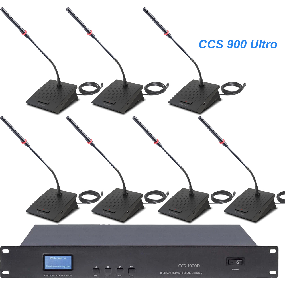 CCS 900 Ultra Conference Microphone System 10 Mics with Built-in Speakers + Host Unit Set All-in-One Audio Pickup & Amplification for Business Meetings, Seminars, Training Rooms