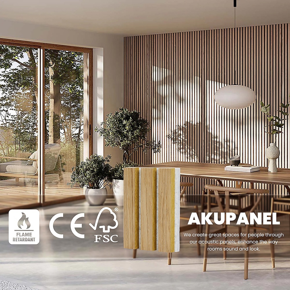 Natural Wood and PVC Veneer Acoustic Panels Design MDF Wood Slat Wall Akupanels Acoustic Akustik wood panels