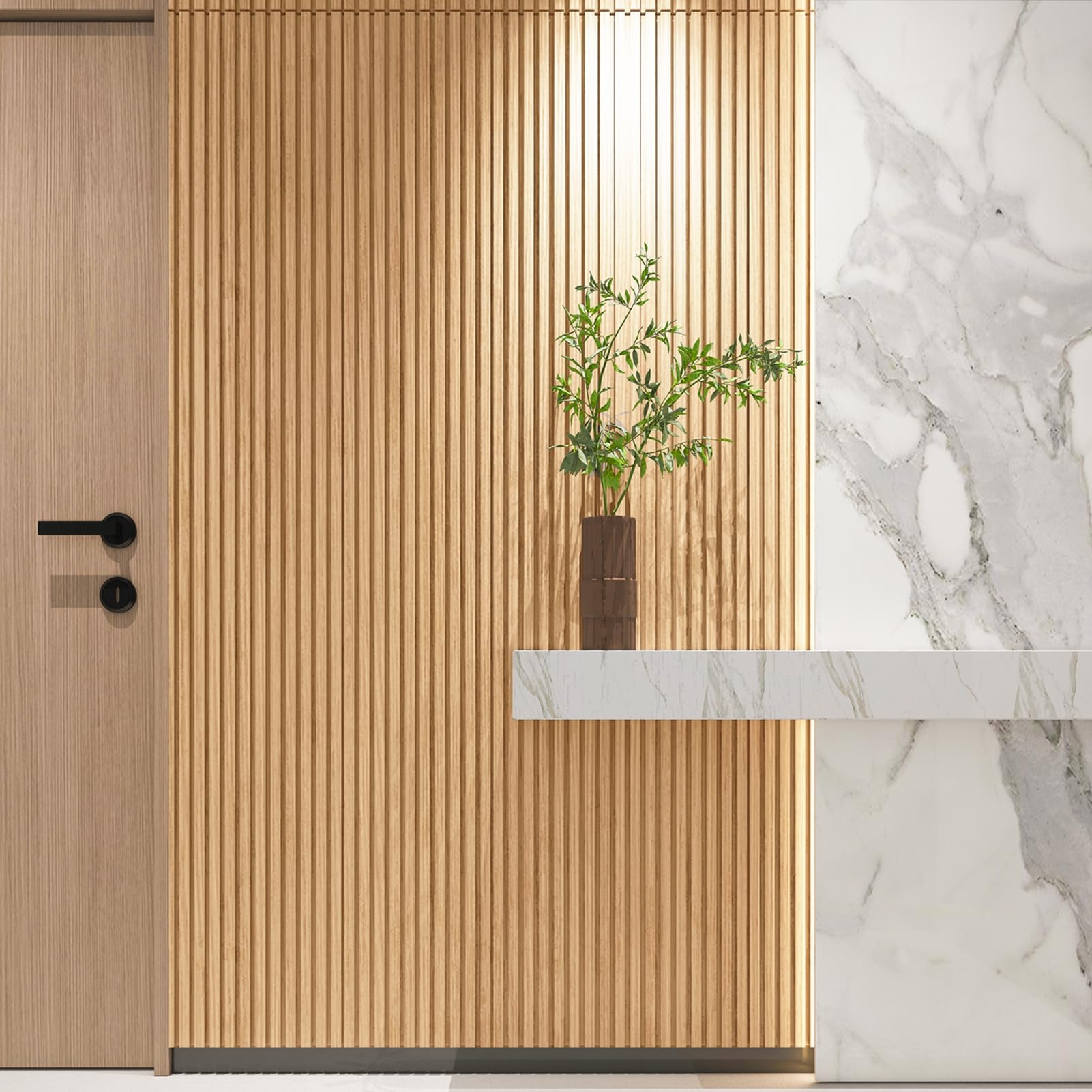 Decorative Solid Wood Background Wall Waterproof  Wood Slat Wall Panel with Fine Grid sample