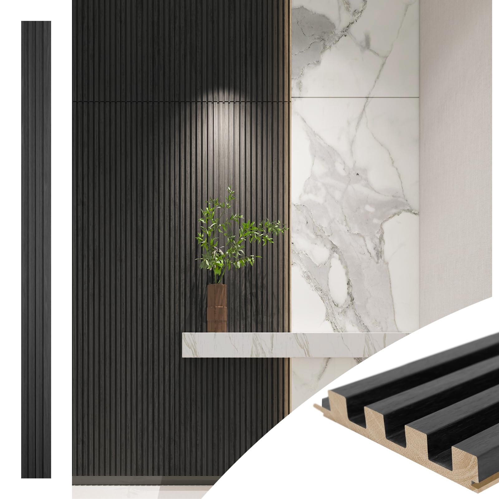 Customized Acupanel Waterproof Black Wood Slat Panels 3D Solid Wood Wall  Panel for interior wall cladding